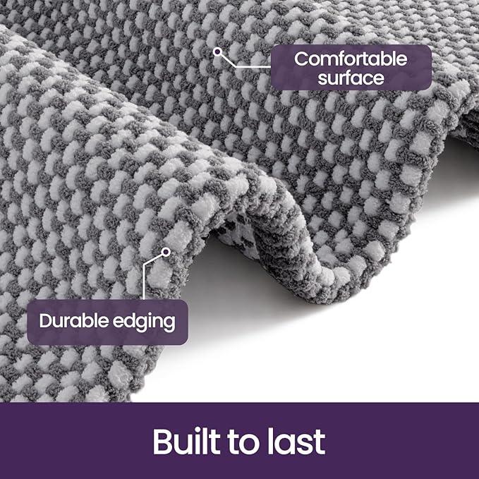 DEXI Bathroom Rugs 20x32, Non Slip Washable Bath Mat, Absorbent Chenille Bathmat, Ultra Soft Thick Carpet for Tub Shower Floor, Grey and White - ModernBath