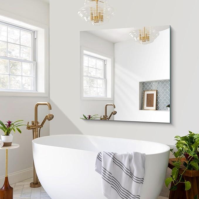 CILIBER Frameless Mirror, 42x42 inch Square Bathroom Mirrors for Wall, Upgraded Shatterproof Vanity Mirror Over Sink with Polished Edge for Bathroom,Bedroom,Living Room and Entryway - ModernBath
