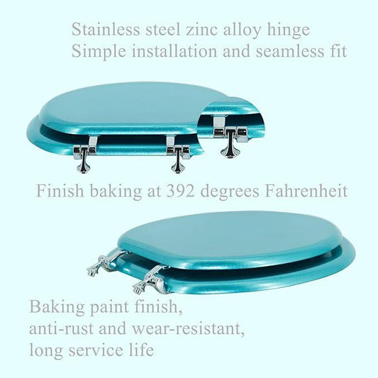 BLOFDE Round Toilet Seat Wood Toilet Seat Prevent Shifting with Zinc Alloy Hinges American Standard Size Toilet Seat Easy to Install also Easy to Clean(Round,Sparkling Sapphire Blue) - ModernBath