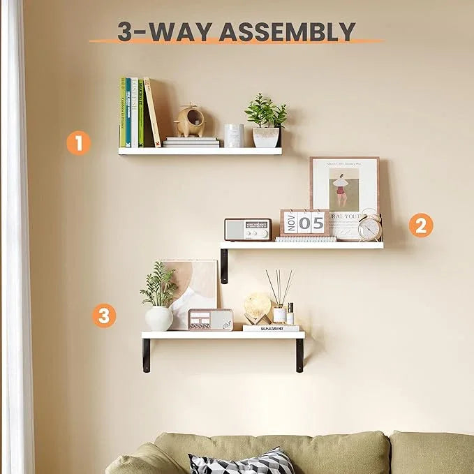 upsimples Floating Book Shelves for Wall, 23.6 Inches Floating Wood Shelves for Living Room, Laundry Room, Bedroom, Office Organizer and Storage, White - ModernBath