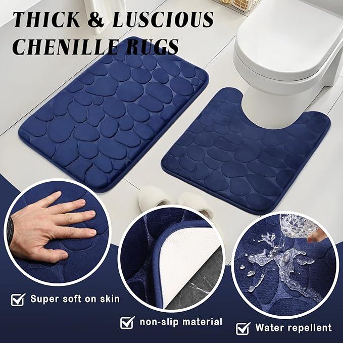 XLHOMO 26PC Bathroom Accessories Set - Gorgeous Blue Bathroom Set, Bathroom Accessory Set, Blue Shower Curtain Set with Bathtub Mats for Shower Tub - ModernBath