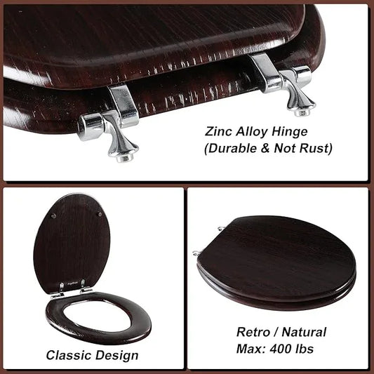 Elongated Toilet Seat Molded Wood Toilet Seat with Zinc Alloy Hinges, Easy to Install also Easy to Clean, Anti-pinch Wooden Toilet Seat by Angol Shiold (Elongated, Dark Brown) - ModernBath