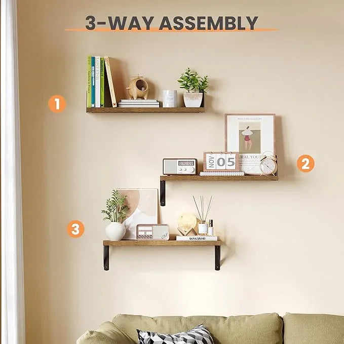 upsimples Floating Book Shelves for Wall, 23.6 Inches Floating Wood Shelves for Living Room, Laundry Room, Bedroom, Office Organizer and Storage, Brown - ModernBath