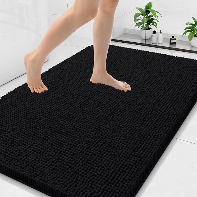 Arotive Bathroom Rugs 47x32, Extra Soft Absorbent Shaggy Chenille Bath Rugs, Machine Washable Rubber Backing Non-Slip Bath Mats for Bathroom Floor Tub and Shower, Home Decor Accessories, Black - ModernBath