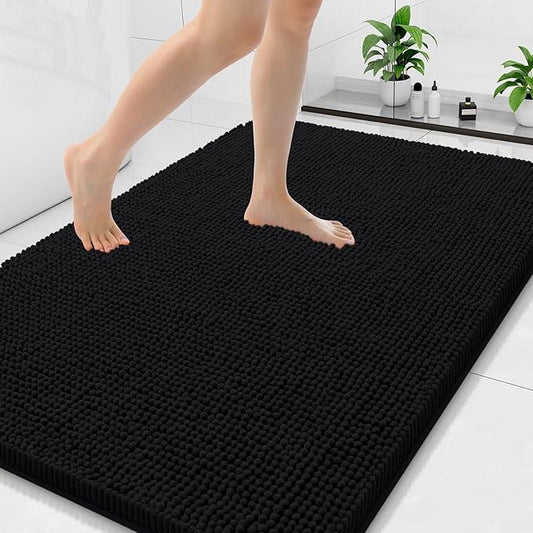 Arotive Bathroom Rugs 47x32, Extra Soft Absorbent Shaggy Chenille Bath Rugs, Machine Washable Rubber Backing Non-Slip Bath Mats for Bathroom Floor Tub and Shower, Home Decor Accessories, Black - ModernBath