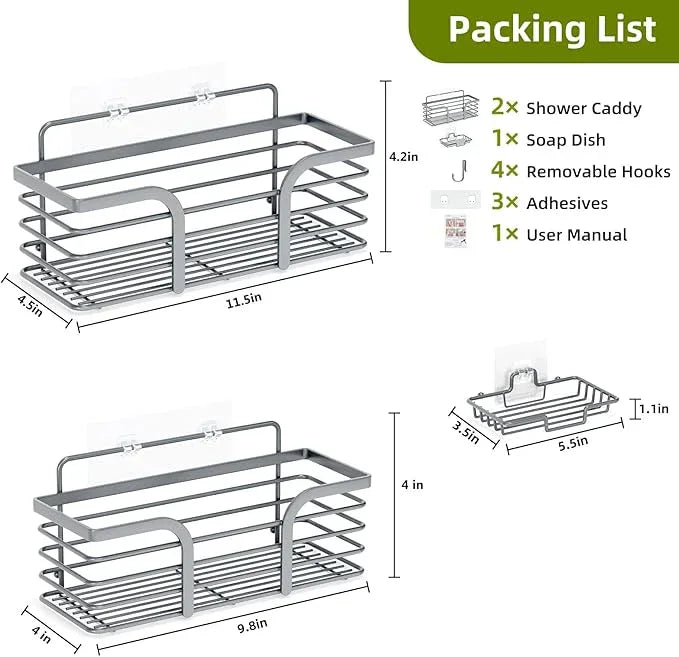 Yougai Shower Caddy 3 Pack, Adhesive Shower Shelf Organizer Rack, Rustproof Stainless Steel Bathroom Organizers and Storage, Large Capacity Wall Mounted No Drilling Bathroom Accessories - ModernBath
