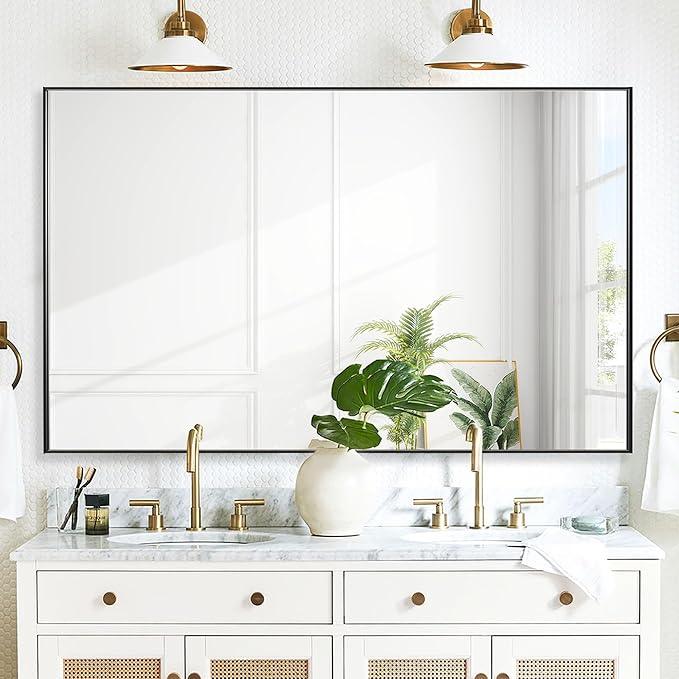 Bonverre 30x48 Inch Black Bathroom Mirror for Wall, Aluminum Frame Rectangle Rectangular Vanity Mirror, Modern Large for Bedroom, Living Room, Horizontal or Vertical - ModernBath