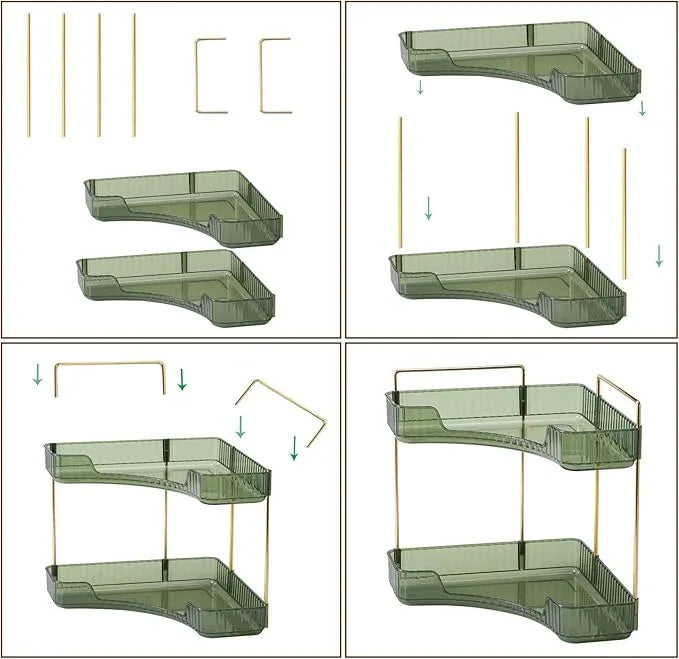 shuang qing 2-Tier Corner Bathroom Counter Organizer – Storage Shelf for Makeup, Perfume & Skincare, Space-Saving Countertop Tray Fits Bathroom, Dresser, Kitchen (Green) - ModernBath