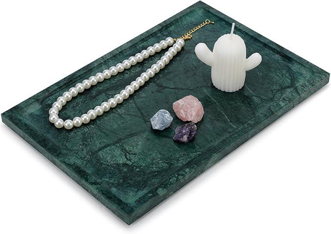 Real Luxurious Natural Marble Tray - 12x8 Inch Marble Vanity Tray for Perfume Display, Jewelry Organizer, Bathroom & Home Decor -Heavy Duty Non-Slip Stone Tray (Non-Resin/Non-Ceramic)（Green） - ModernBath