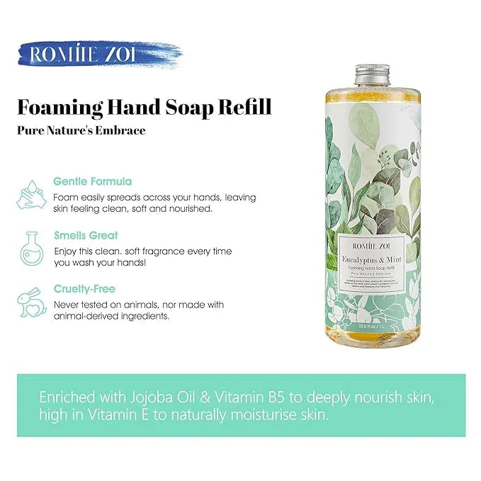 ROMIIE ZOI Foaming Hand Soap Refill, Eucalyptus & Mint, Gentle & Moisturizing Formula, 1 L/ 33.8 FL OZ - ModernBath