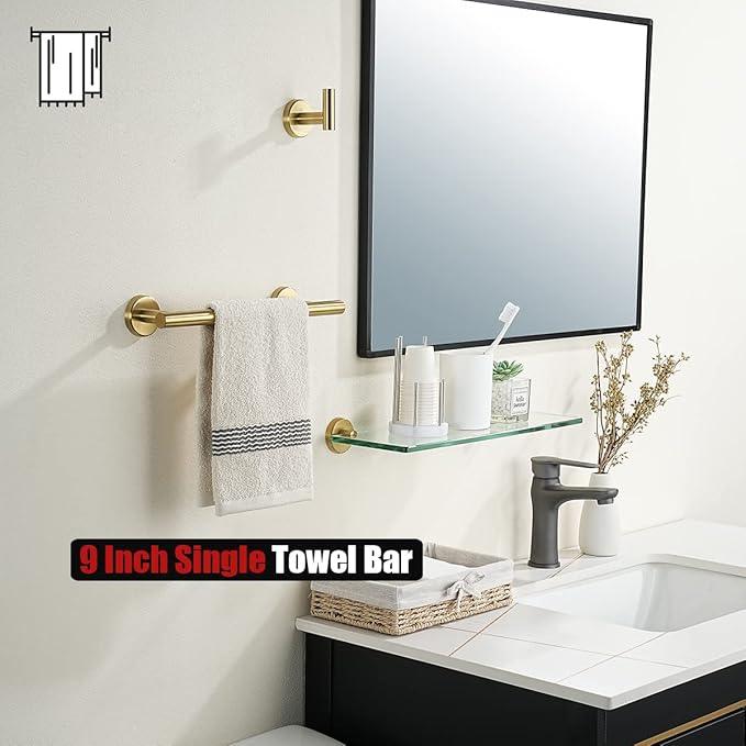 JQK Bathroom Towel Bar, Brushed Gold 12 Inch 304 Stainless Steel Thicken 0.8mm Towel Rack, Towel Holder Wall Mount, Useable Length 9 Inch TB110L9-BG - ModernBath