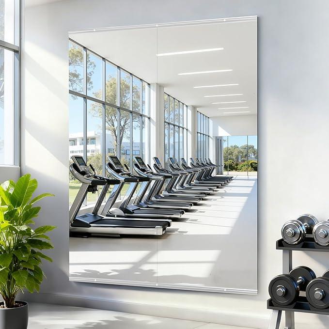 Amorho 56''x16''(Each)-2PCS Gym Mirror, Tempered Glass, Frameless Full Body Mirror for Home, Yoga Studios, Dance Rooms, Garage Gyms. - ModernBath