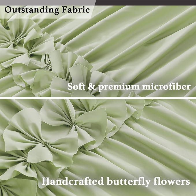 Homechoice Decor Sage Ruffle Shower Curtain, Vintage Handcrafted Bow Tie Bath Curtain for Master Bathroom, Ruched Microfiber Bathroom Curtain with 12 Buttonholes, 72" W x 72" H (LQ-10) - ModernBath
