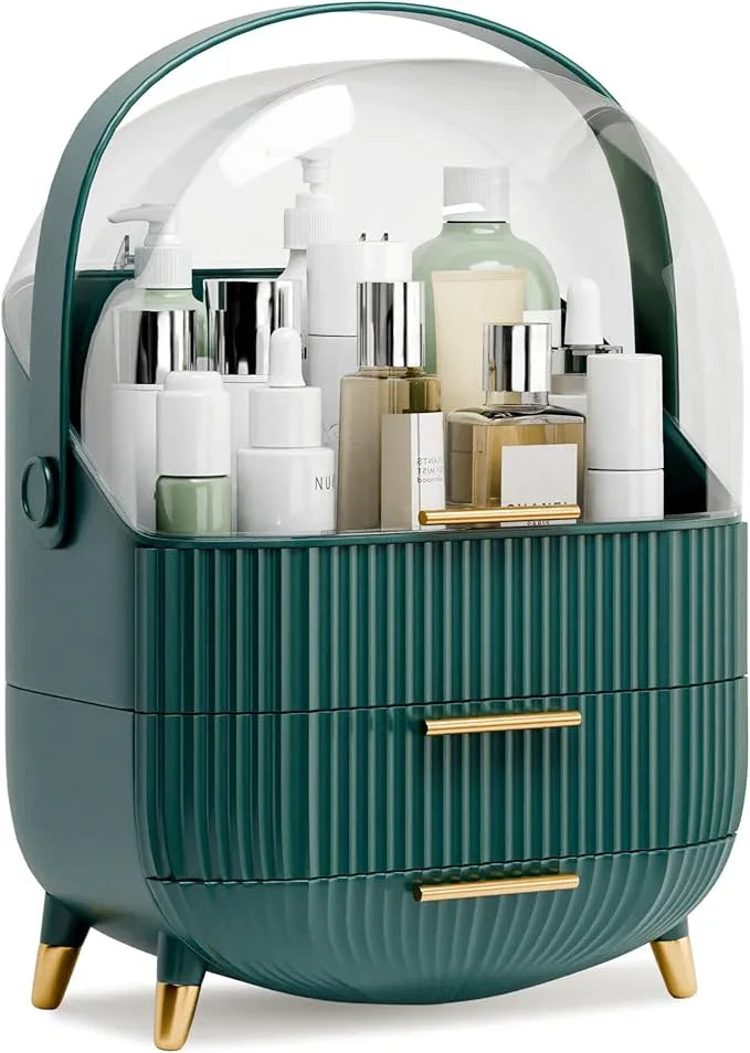 lurcns Makeup Organizers and Storage Make up Organizer for Vanity Cosmetics Skincare With Lid and Drawers Display Cases for Countertop Bathroom Women Teenager Girl Gifts(Dark Green) - ModernBath