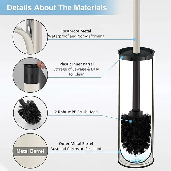 BGL White Toilet Brush and Holder,Stainless Steel Toilet Brushes for Bathroom with Holder - ModernBath