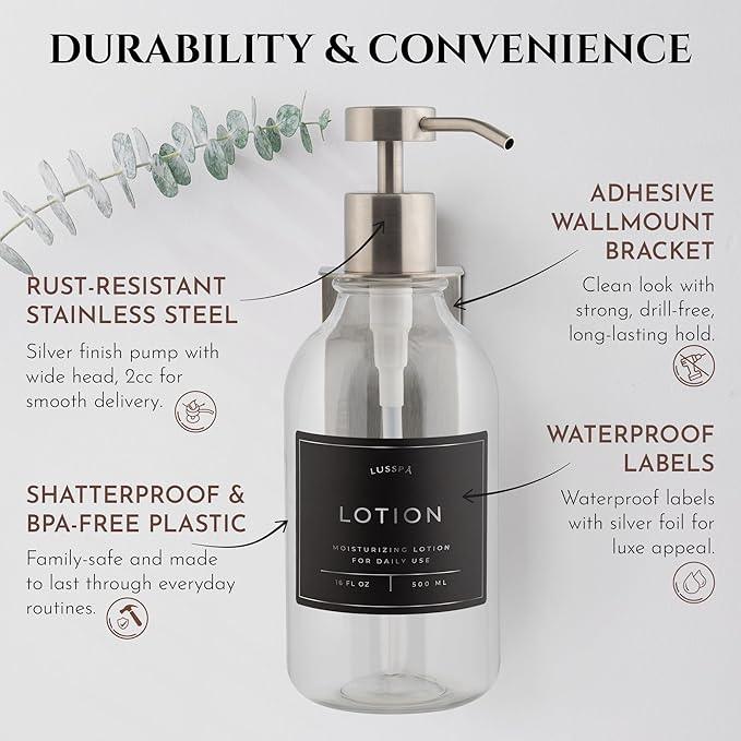 Shampoo & Conditioner Dispenser - Shower Soap Dispenser Wall Mounted - 16.9 Oz Plastic Bottle with Pump & Holder - Shampoo Dispenser - Shower Dispenser Chamber No Drill (1 X Clear/Silver) - ModernBath