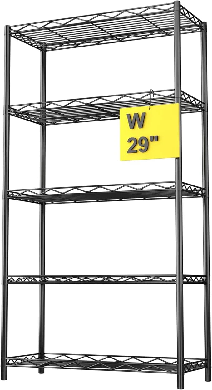 HOMEFORT 5-Tier Wire Shelving Unit, Extra Wide Metal Storage Rack, Free Standing Rack, Durable Organizer Perfect for Pantry Closet Kitchen Laundry Organization in Black, 29" W x 14" D x 61" H - ModernBath