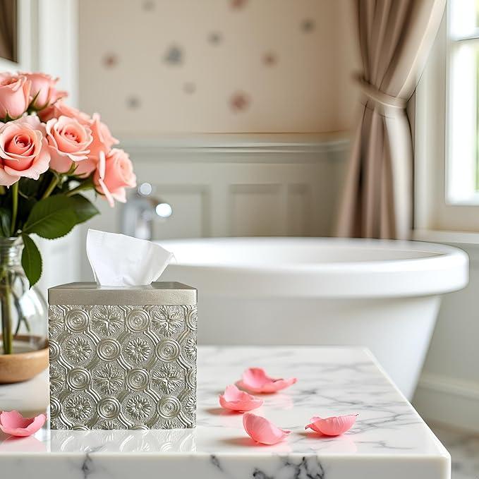 Hymmah Modern Square Tissue Box Cover Holder,Bathroom Accessories Decor Unique Design Tissue Box Cover for Bathroom Vanity Counter Tops Also Great for Bedrooms and Living Rooms (Gold) - ModernBath