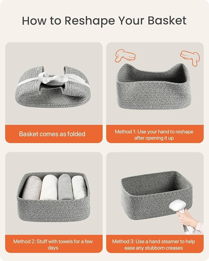 Small Woven Basket, 12 x 8 x 4.5 Inches, Storage Basket for Organizing, Cute Small Rope Shelf Closet Cube Storage Bins Baskets for Shelves, Dog Toy Gift Baskets Empty, 3 Packs, Mixed Grey - ModernBath