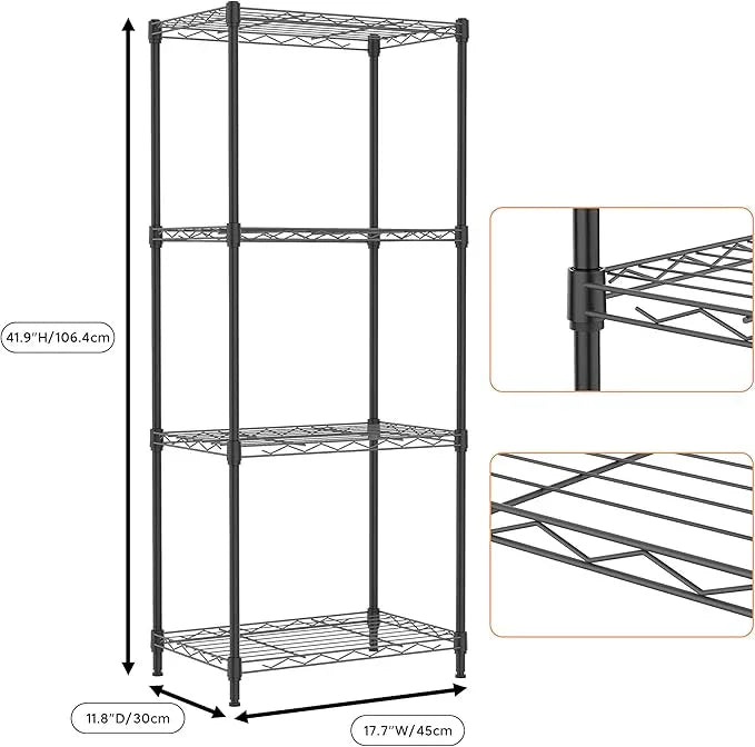 4 Tiers Shelf Metal Storage Shelves Wire Rack Closet Organizers with Wheel for Garage Kitchen Bathroom Laundry Black 11.8" D x 17.7" W x 41.9" H - ModernBath
