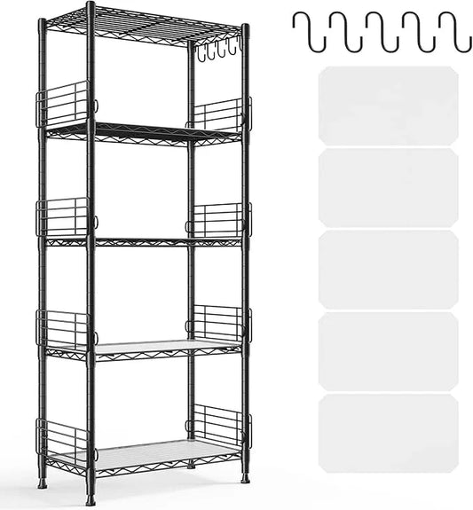 5 Tier Metal Shelving Unit Pantry Storage Shelves with Side Blockers Adjustable Metal Wire Shelf with Hooks & Shelf Linker Standing Storage Rack for Kitchen Pantry Bathroom Closet,13.8"Dx21.7"Wx59.1"H - ModernBath