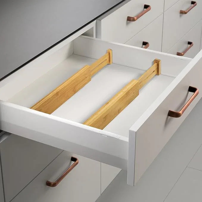 VaeFae 6-Pack Bamboo Drawer Dividers – Adjustable 14"-19.1" (Fits 15"-18" Drawers ONLY), Spring-Loaded Expandable Organizer for Kitchen, Bedroom, Office & Bathroom, MUST MEASURE Before Purchase | 6 Pack, Adjustable, Expandable, Organization - ModernBath