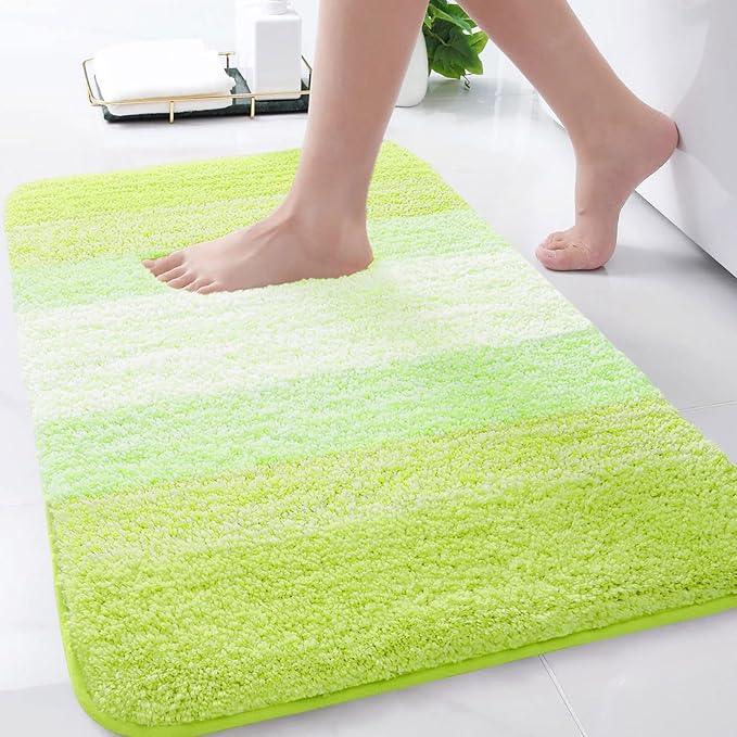 Arotive Microfiber Bathroom Rugs, Shaggy Soft and Absorbent Contour Toilet Rugs, Non-Slip, Thick Plush Machine Washable Dry Bath Mats for Toilet Base, 30x20, Light Green, Rectangular - ModernBath