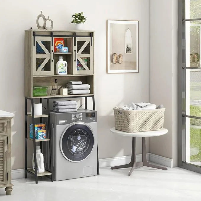 Vabches Over The Toilet Storage Cabinet, Farmhouse Storage Cabinet Over Toilet with Sliding Barn Door，Home Space-Saving Toilet Rack, for Bathroom, Restroom, Laundry(Grey). - ModernBath