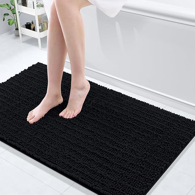 Arotive Luxury Chenille Bathroom Rug Mat, Extra Soft Thick Absorbent Shaggy Bath Rugs, Non-Slip Machine Wash Dry, Plush Bath Mats for Bathroom, Shower and Tub, 47x24, Black - ModernBath
