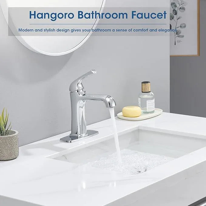 Polished Chrome Bathroom Faucet, Brass Single Hole Bathroom Faucets for 1 or 3 Holes, Vanity Faucet with Supply Lines and Deck Plate, Pop Up Drain - ModernBath