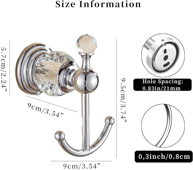 Crystal Silver Towel Hook, Chrome Bathroom Robe Hook, Coat Rack Hanger Heavy Sturdy Double Towel Hooks Bath Farmhouse Clothes Hook Wall Mounted Modern for Bathroom Kitchen Washroom - ModernBath