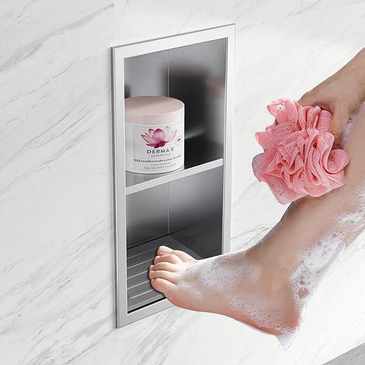 Qeke Shower Foot Rest for Shaving Legs, 304 Stainless Steel Footrest Niche With Holder, Recessed Shower Niche, Brushed Nickel, 5.9" X 12.3" - ModernBath