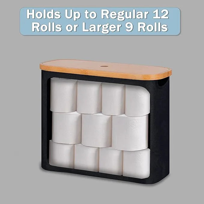 efluky Toilet Paper Storage, Toilet Paper Basket with Lid, Bathroom Storage Organizer, Free Standing Holder Up to 9 Mega Rolls, Black - ModernBath