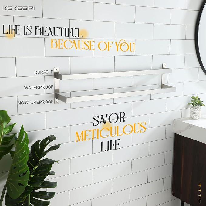 KOKOSIRI Bath Towel Bars 32 Inches Bathroom 2-Tiers Ladder Towel Rails Towel Holders Wall Mounted Towels Shelves Rack Brushed Stainless Steel, B5008BR-L32 - ModernBath