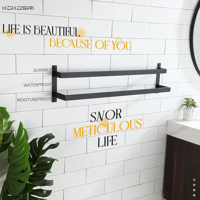 KOKOSIRI Towel Bars Black Bath Towel Holders 32 Inches Bathroom 2-Tiers Ladder Towel Rails Wall Mounted Towels Shelves Rack Stainless Steel, B5008BK-L32 - ModernBath