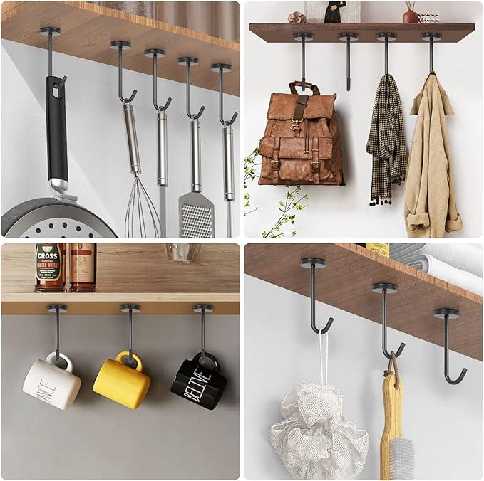 NearMoon Coat Hooks, Wall Mount Hooks for Hanging Hat Hurse Robe, 304 Stainless Steel Heavy Duty Towel Hangers for Bathroom Livingroom Kitchen-Ceiling Hook, 6 Pack (4 Inch, Matte Black) - ModernBath