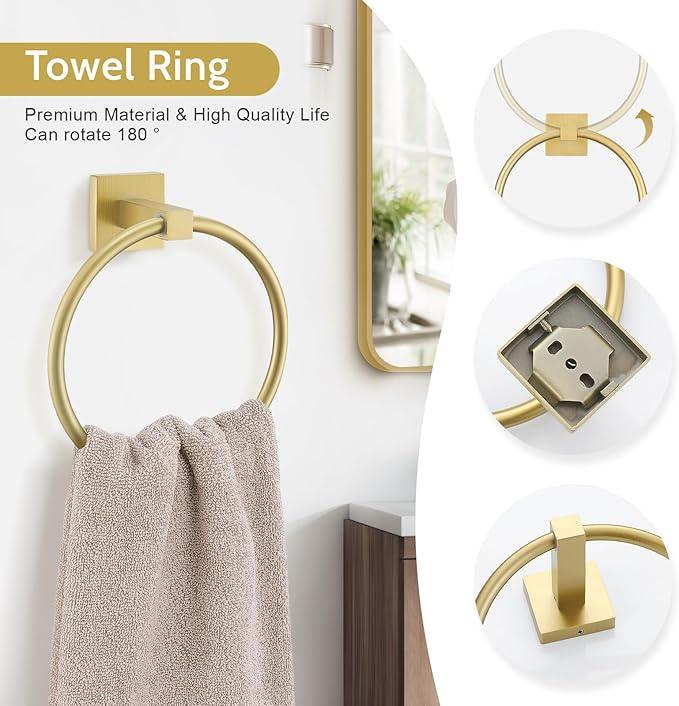 Lairuier 5-Piece Brushed Gold Bathroom Hardware Set, Bathroom Accessories Set with Towel Bar, Toilet Paper Holder and 2 Towel Hooks SUS304 Stainless Steel Towel Bar Set Wall Mounted - ModernBath