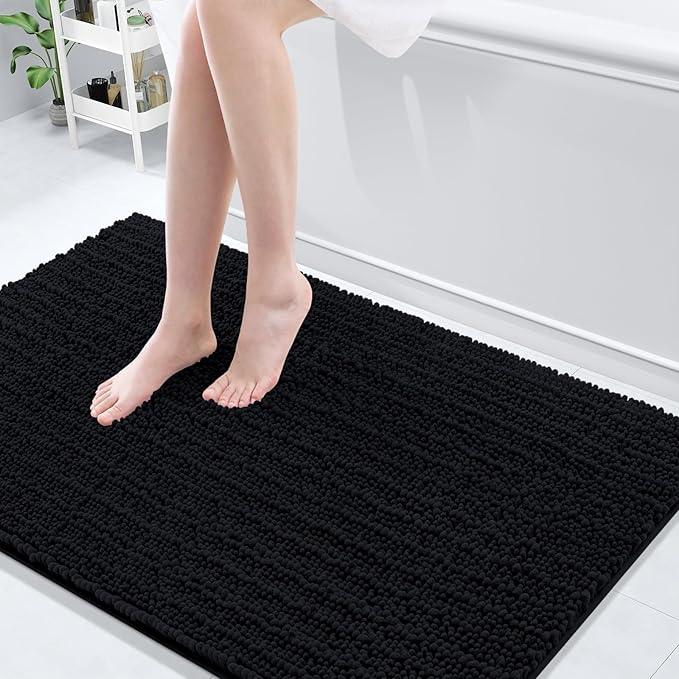 Arotive Luxury Chenille Bathroom Rug Mat, Extra Soft Thick Absorbent Shaggy Bath Rugs, Non-Slip Machine Wash Dry, Plush Bath Mats for Bathroom, Shower and Tub, 50x30, Black - ModernBath