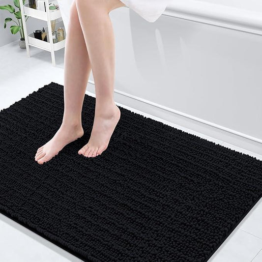 Arotive Luxury Chenille Bathroom Rug Mat, Extra Soft Thick Absorbent Shaggy Bath Rugs, Non-Slip Machine Wash Dry, Plush Bath Mats for Bathroom, Shower and Tub, 50x30, Black - ModernBath