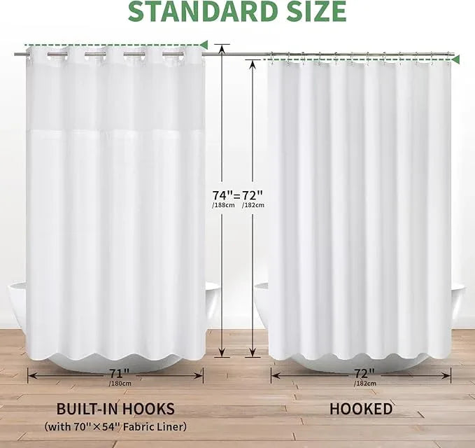 eachope No Hook Waffle Weave Shower Curtain with Snap-in Fabric Liner Set,White Shower Curtains for Bathroom with See Through Top Window,Water Repellent & Washable,71Wx74H - ModernBath
