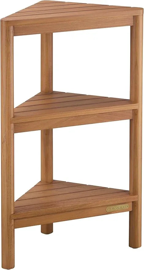 TEAK VALLEY Fully Assembled Teak Corner Bath Shower Storage Stand, Corner Shelves, Shower Caddy 26.5" - ModernBath