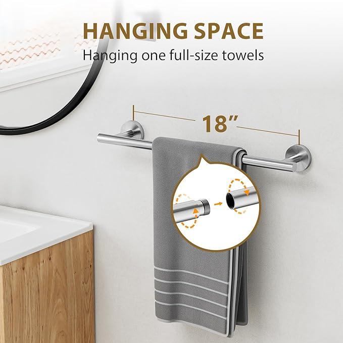 18 Inch Bathroom Hardware Set, Brushed Nickel Bathroom Accessories, Modern Towel Bar Set Wall Mounted, Durable SUS304 Stainless Steel, 4-Piece - ModernBath