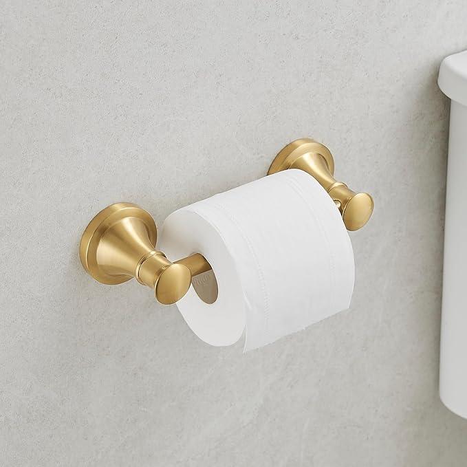 BESy Wall Mounted Toilet Paper Roll Holder Rustproof Tissue Paper Holder Bathroom Flexible Pivoting Tissue Handle Toilet Tissue Roll Holder, Brushed Gold, Stainless Steel - ModernBath