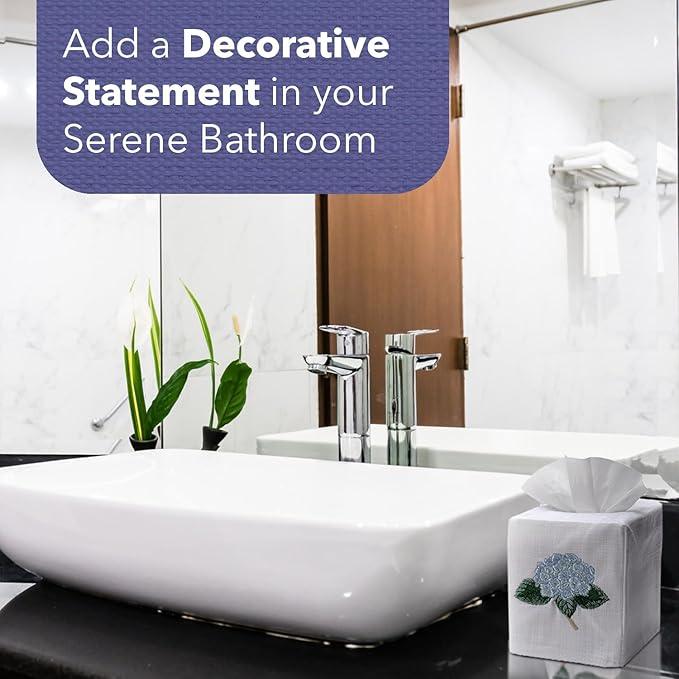 Jacaranda Living Square Tissue Box Cover, Linen/Cotton Fabric Tissue Holder, Decorative Cloth Tissue Cube Cover, Coastal Designs Coral (Beige) - ModernBath