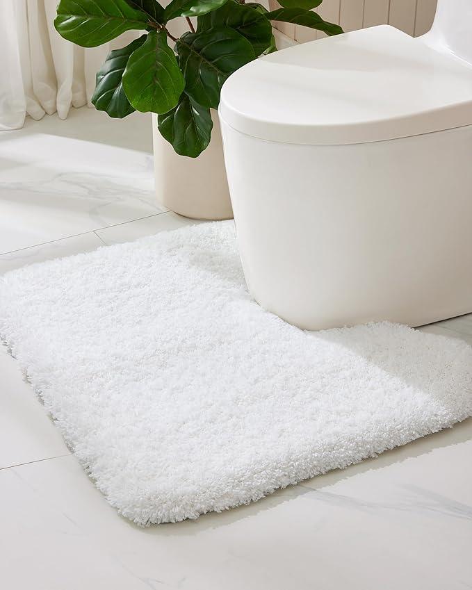 ILANGO White Toilet Rugs U Shaped 22" × 24" Non Slip & Super Absorbent Extra Thick Soft, Washable Bath Mats for Bathroom Floor, Microfiber Plush Shaggy Contour Bath Rugs for Toilet,Dry Quick - ModernBath