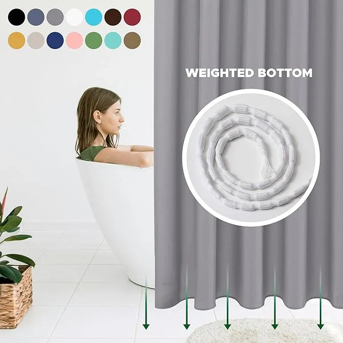 Biscaynebay Fabric Shower Curtain Liner 72 Inches by 72 Inches, Silver Grey Water Resistant Bathroom Curtains Rust Resistant Grommets & Weighted Bottom Hem Machine Washable - ModernBath