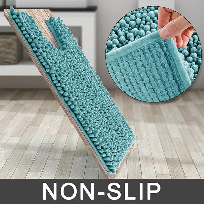 Yimobra Toilet Rug U Shaped Washable 24x20 Inch - Ultra Soft Absorbent Chenille Bath Rugs for Toilet, Quick Dry & Machine Washable, Non Slip Contour Bathroom Mat, Teal Blue - ModernBath