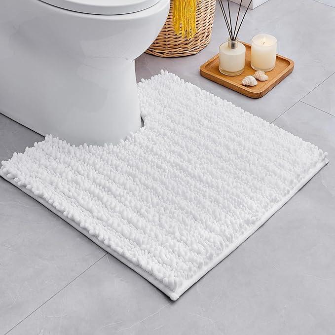 Ruggnovea Toilet Rugs U-Shaped Mat 24x24, Contour Bathroom Mat - Ultra Soft & Absorbent Chenille, Quick-Dry, Machine Washable with Non Slip Barrier Backing, White - ModernBath