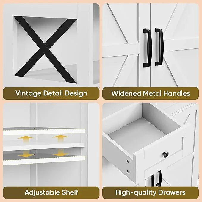 SUPER DEAL Farmhouse Storage Cabinet, Bathroom Floor Cabinet Kitchen Pantry with Doors and Drawers, Hutch Cupboard for Laundry, Living Room, Bedroom, White - ModernBath