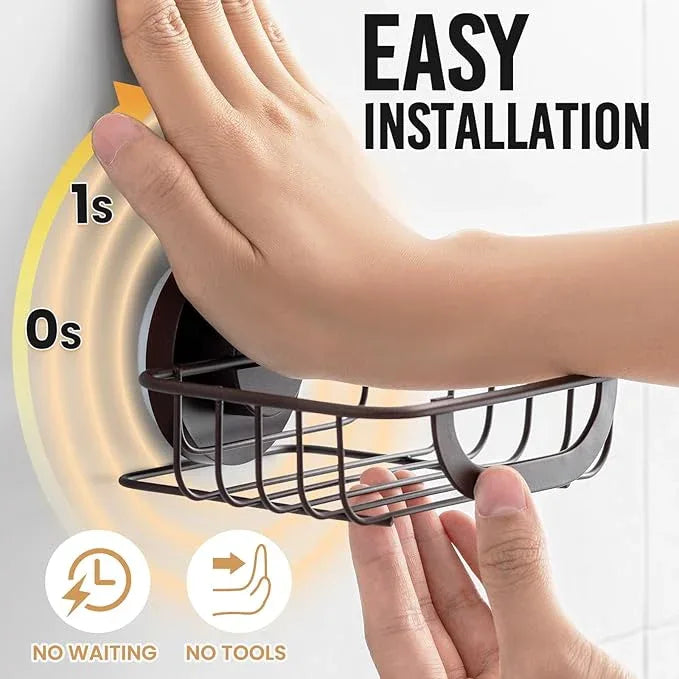 LEVERLOC Soap Holder Dish with Hooks for Shower, Bar Suction Cup Soap Tray Wall Mounted, Rustproof Stainless Steel Sponge Holder Caddy for Bathroom Bathtub Kitchen Sink, Brown - ModernBath